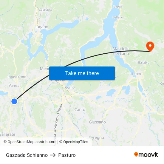 Gazzada Schianno to Pasturo map