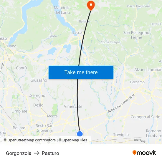 Gorgonzola to Pasturo map