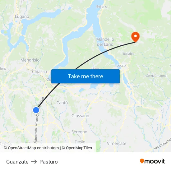 Guanzate to Pasturo map