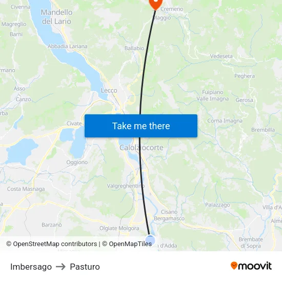 Imbersago to Pasturo map