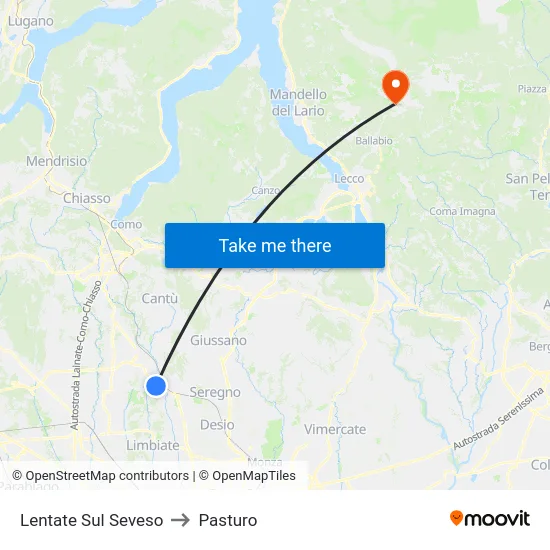 Lentate Sul Seveso to Pasturo map