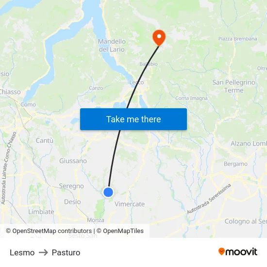Lesmo to Pasturo map