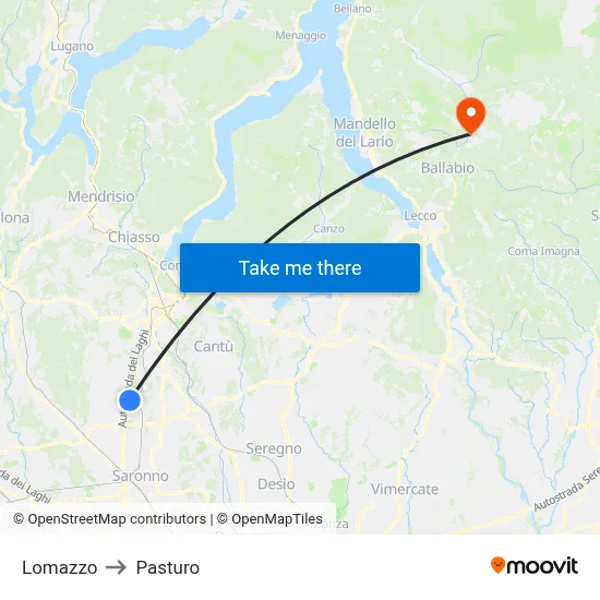 Lomazzo to Pasturo map
