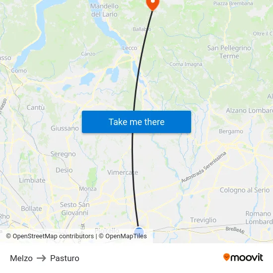 Melzo to Pasturo map