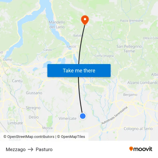 Mezzago to Pasturo map