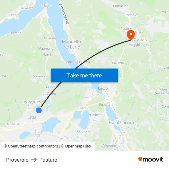 Proserpio to Pasturo map