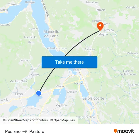 Pusiano to Pasturo map