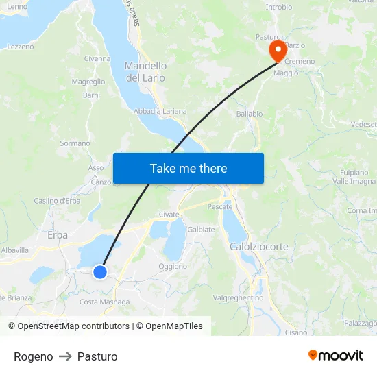 Rogeno to Pasturo map