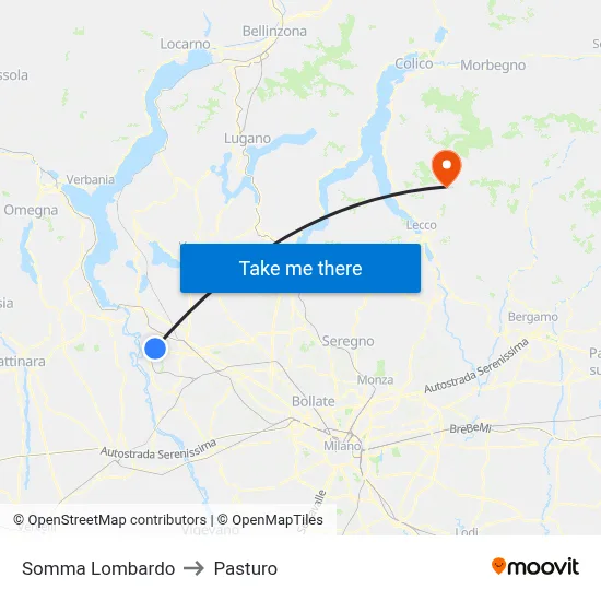Somma Lombardo to Pasturo map