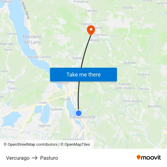 Vercurago to Pasturo map