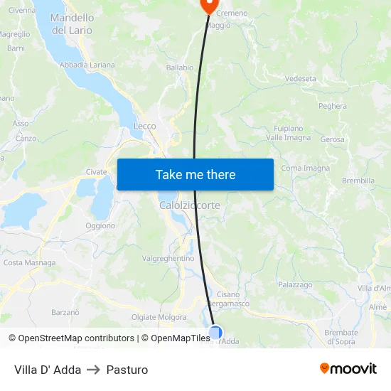 Villa D' Adda to Pasturo map