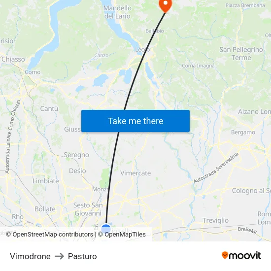 Vimodrone to Pasturo map