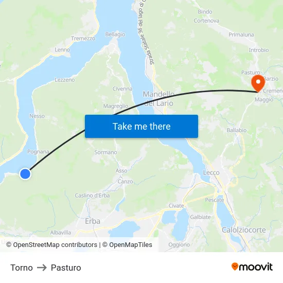 Torno to Pasturo map