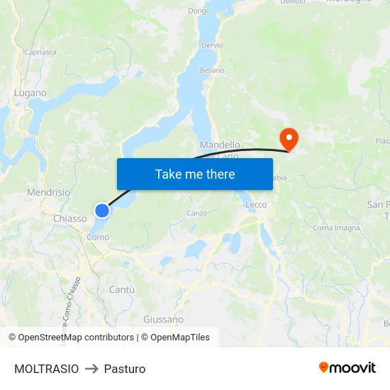 Moltrasio to Pasturo map