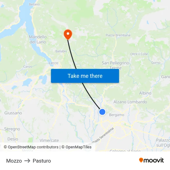 Mozzo to Pasturo map