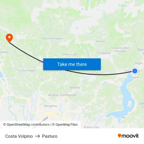 Costa Volpino to Pasturo map