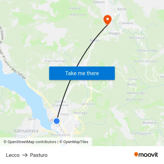 Lecco to Pasturo map