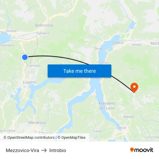 Mezzovico-Vira to Introbio map