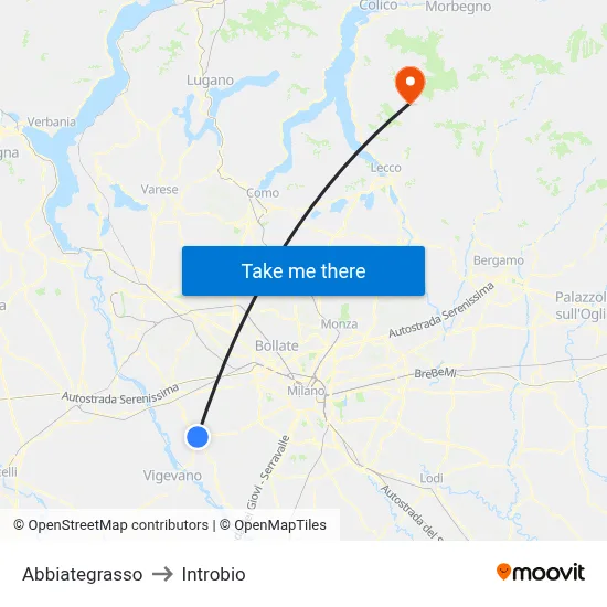 Abbiategrasso to Introbio map