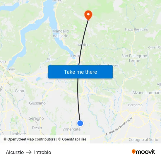 Aicurzio to Introbio map