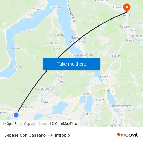 Albese con Cassano to Introbio map