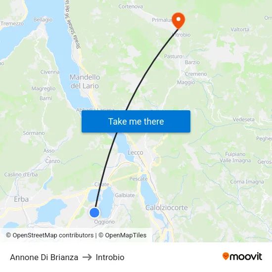 Annone Di Brianza to Introbio map