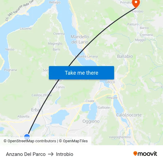 Anzano Del Parco to Introbio map