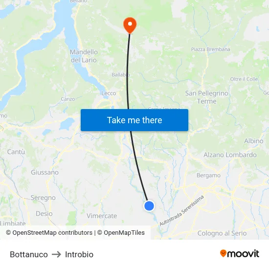 Bottanuco to Introbio map
