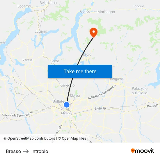 Bresso to Introbio map