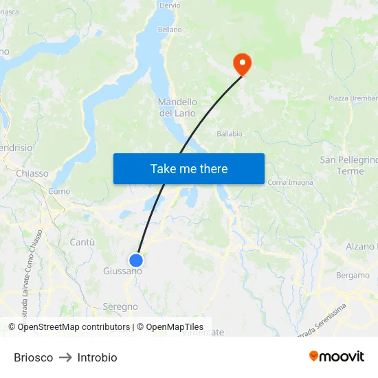 Briosco to Introbio map
