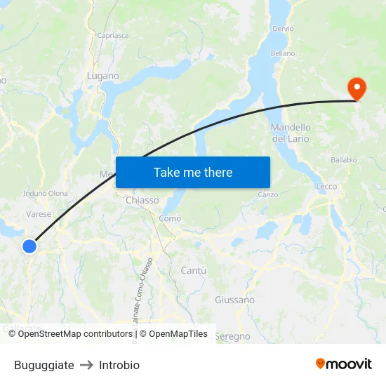 Buguggiate to Introbio map