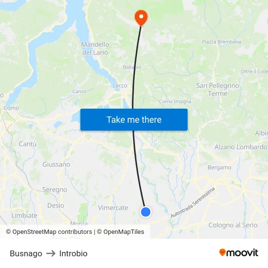 Busnago to Introbio map