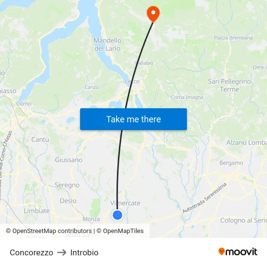 Concorezzo to Introbio map