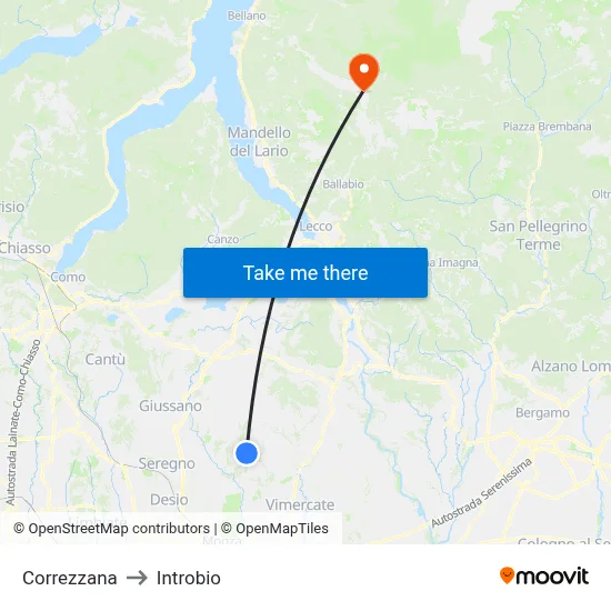 Correzzana to Introbio map