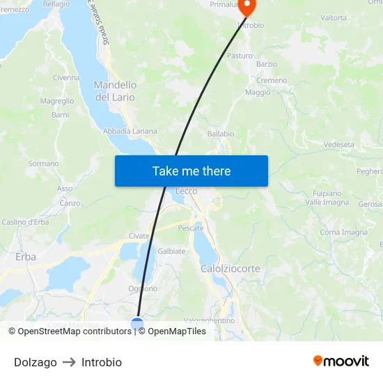 Dolzago to Introbio map