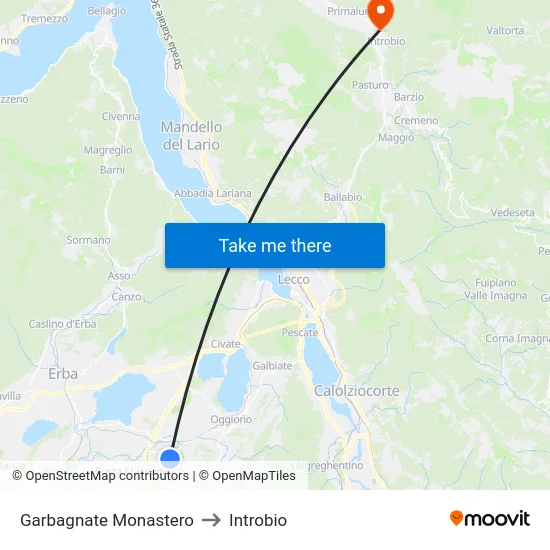 Garbagnate Monastero to Introbio map
