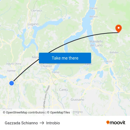 Gazzada Schianno to Introbio map