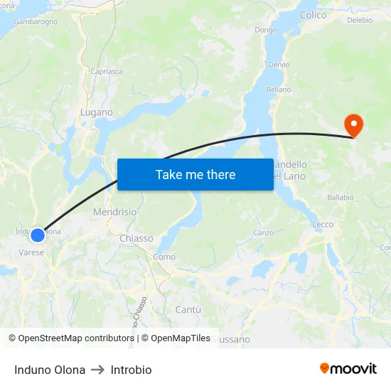 Induno Olona to Introbio map