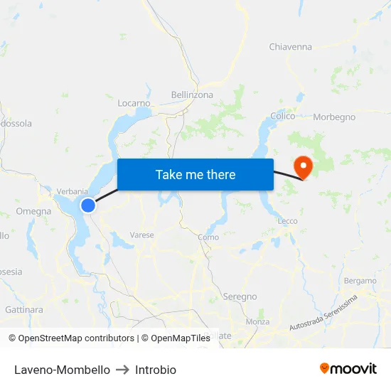 Laveno-Mombello to Introbio map