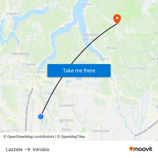 Lazzate to Introbio map