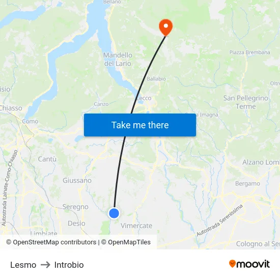Lesmo to Introbio map
