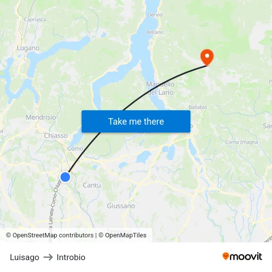 Luisago to Introbio map