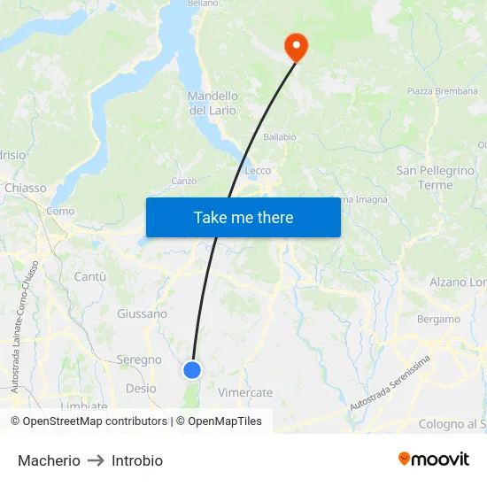 Macherio to Introbio map