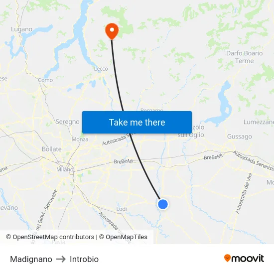 Madignano to Introbio map