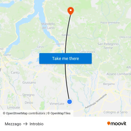 Mezzago to Introbio map