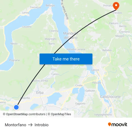 Montorfano to Introbio map