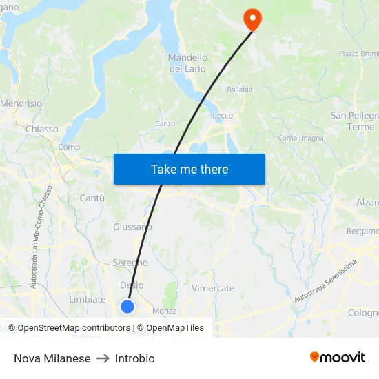Nova Milanese to Introbio map