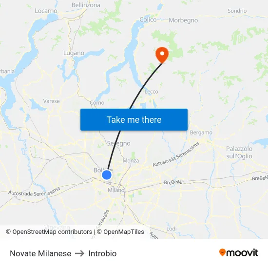 Novate Milanese to Introbio map