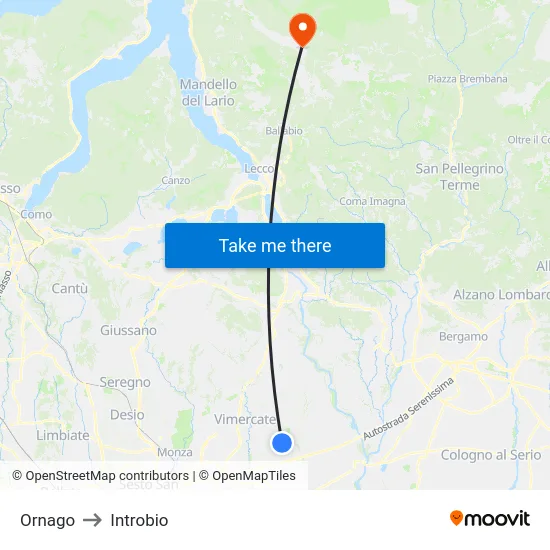Ornago to Introbio map