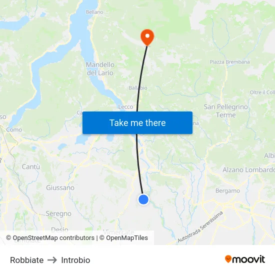 Robbiate to Introbio map